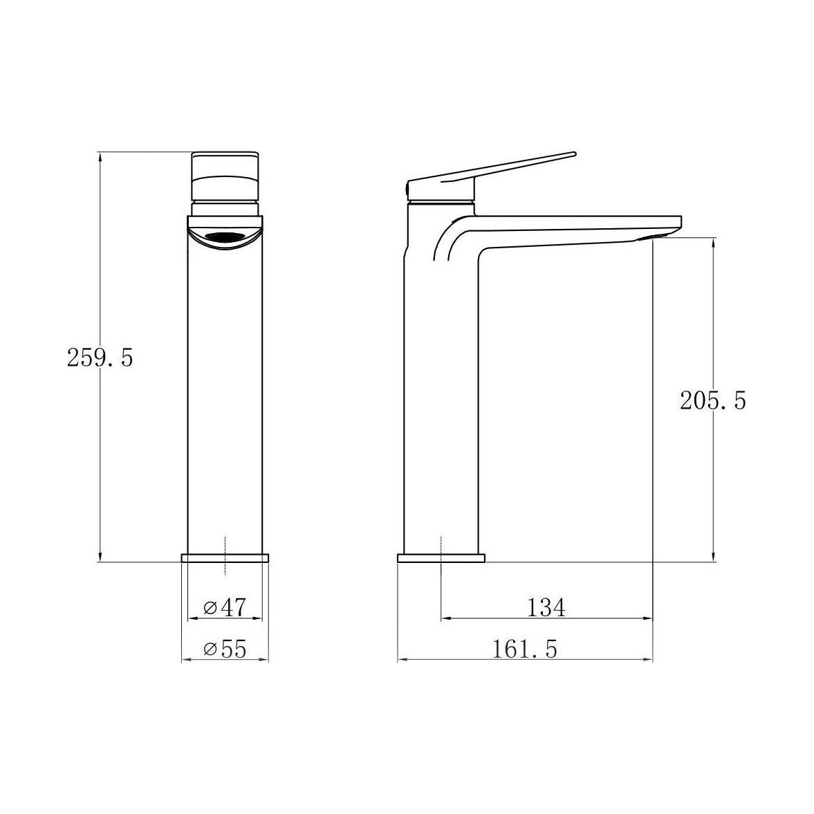 [BTTT852] Contemporary Bathroom Bath Shower Mixer – Square Lever, 180 x 132mm, Brass - Technical Drawing