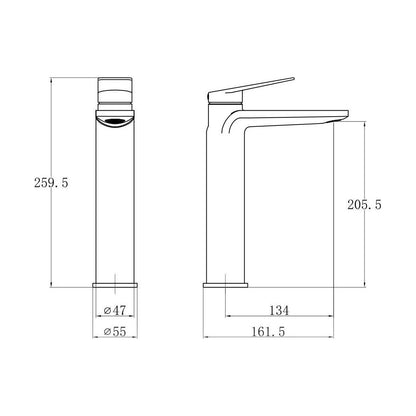 [BTTT862] Contemporary Bathroom Bath Tap – Square Lever, 180 x 132mm, Chrome - Technical Drawing