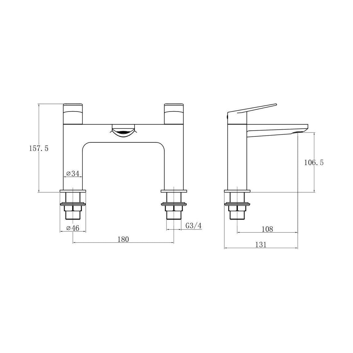 [BTTT863] Roveri Bath Filler BLK (No Waste) - Technical Drawing