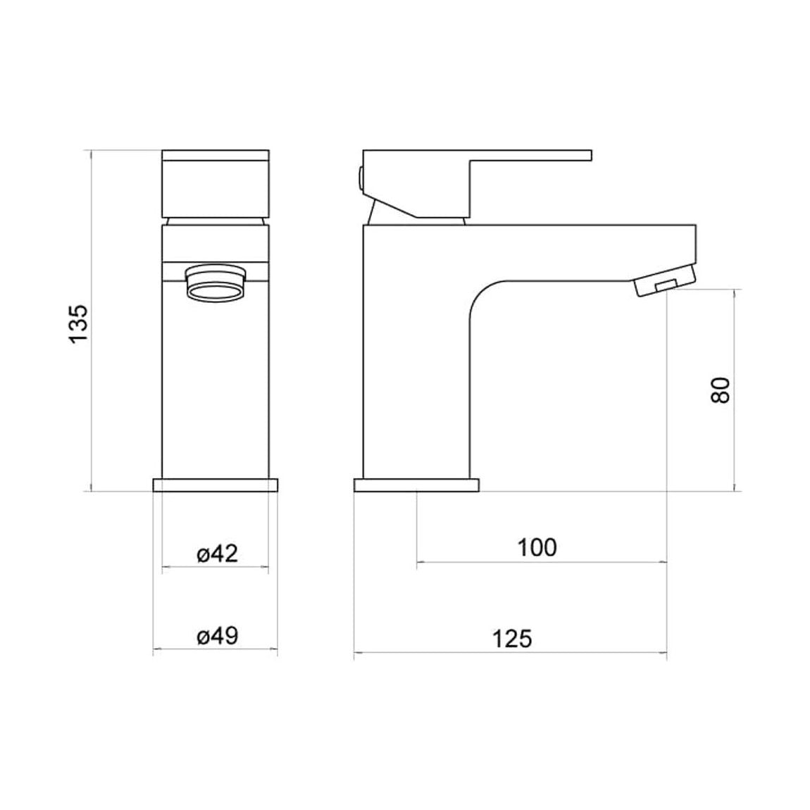 [BTTT902] Hiron Mono Basin Mixer - Technical Drawing