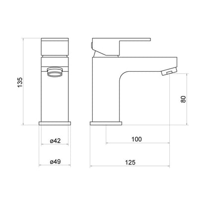 [BTTT902] Hiron Mono Basin Mixer - Technical Drawing