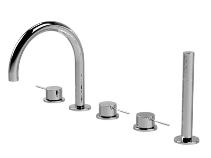 [BTV314C] Penkhull Contemporary 5 Tap Hole Deck Mounted Bath Shower Mixer Tap with Minimalist Lever Handles and Shower Kit - Choice of Spout and Colour - Cutout