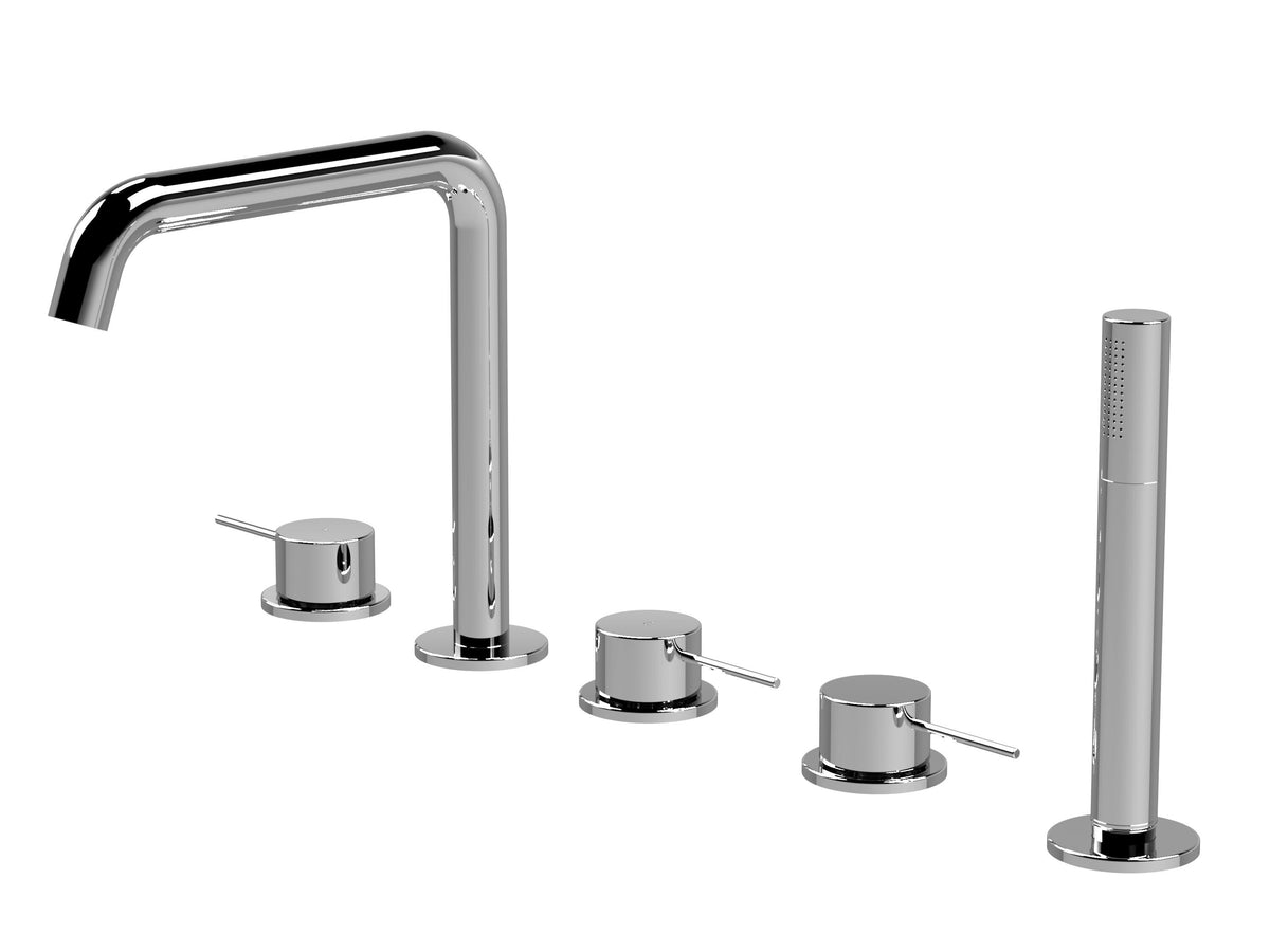 [BTV314P] Penkhull Contemporary 5 Tap Hole Deck Mounted Bath Shower Mixer Tap with Minimalist Lever Handles and Shower Kit - Choice of Spout and Colour - Cutout