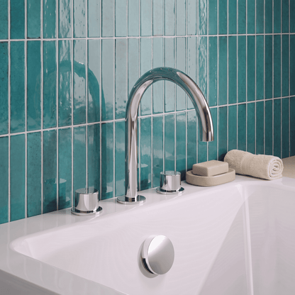 [BTV333C] Penkhull Contemporary 3 Tap Hole Deck Mounted Bath Mixer Tap with Minimalist Lever Handles - Choice of Spout and Colour - Lifestyle 1