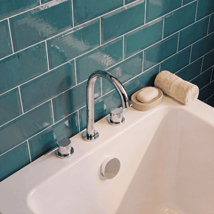 [BTV333C] Penkhull Contemporary 3 Tap Hole Deck Mounted Bath Mixer Tap with Minimalist Lever Handles - Choice of Spout and Colour - Lifestyle 2