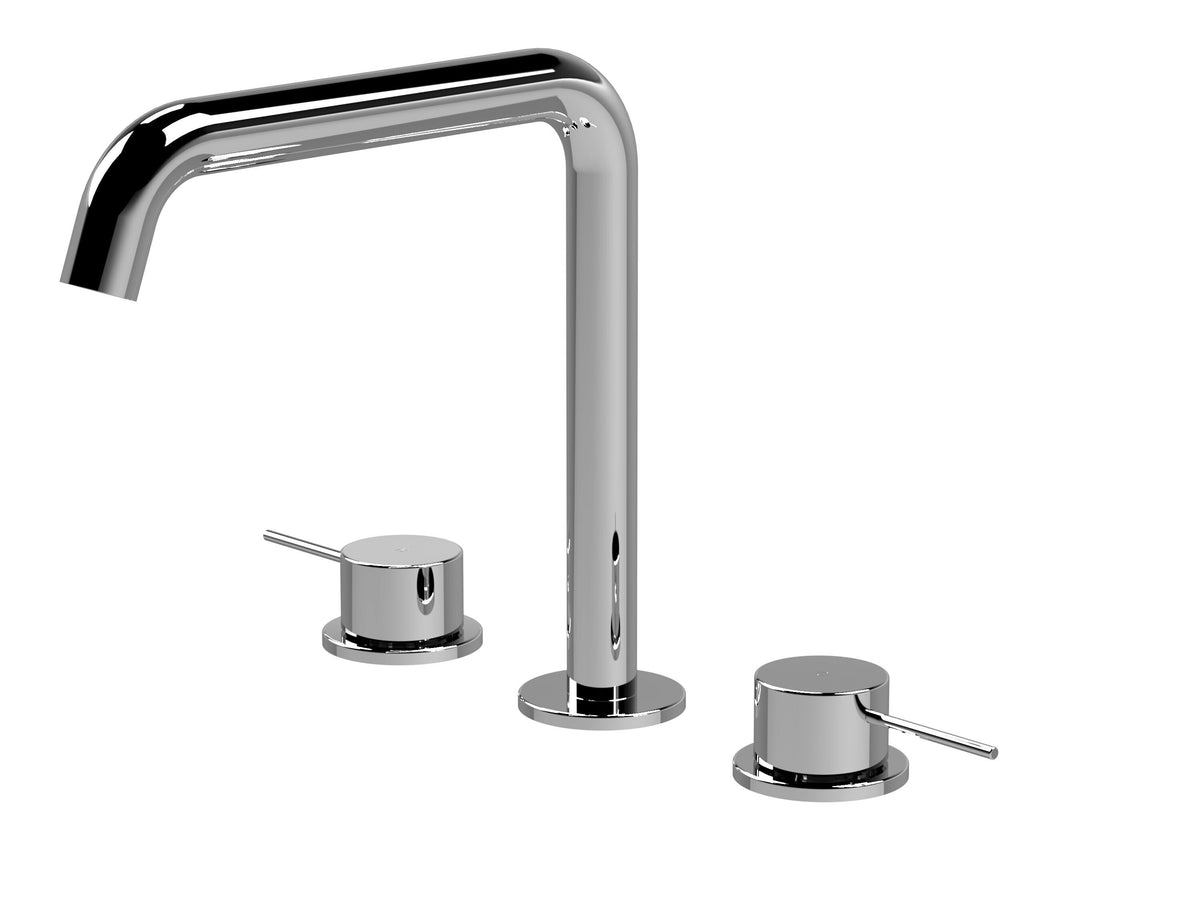 [BTV333P] Penkhull Contemporary 3 Tap Hole Deck Mounted Bath Mixer Tap with Minimalist Lever Handles - Choice of Spout and Colour - Cutout