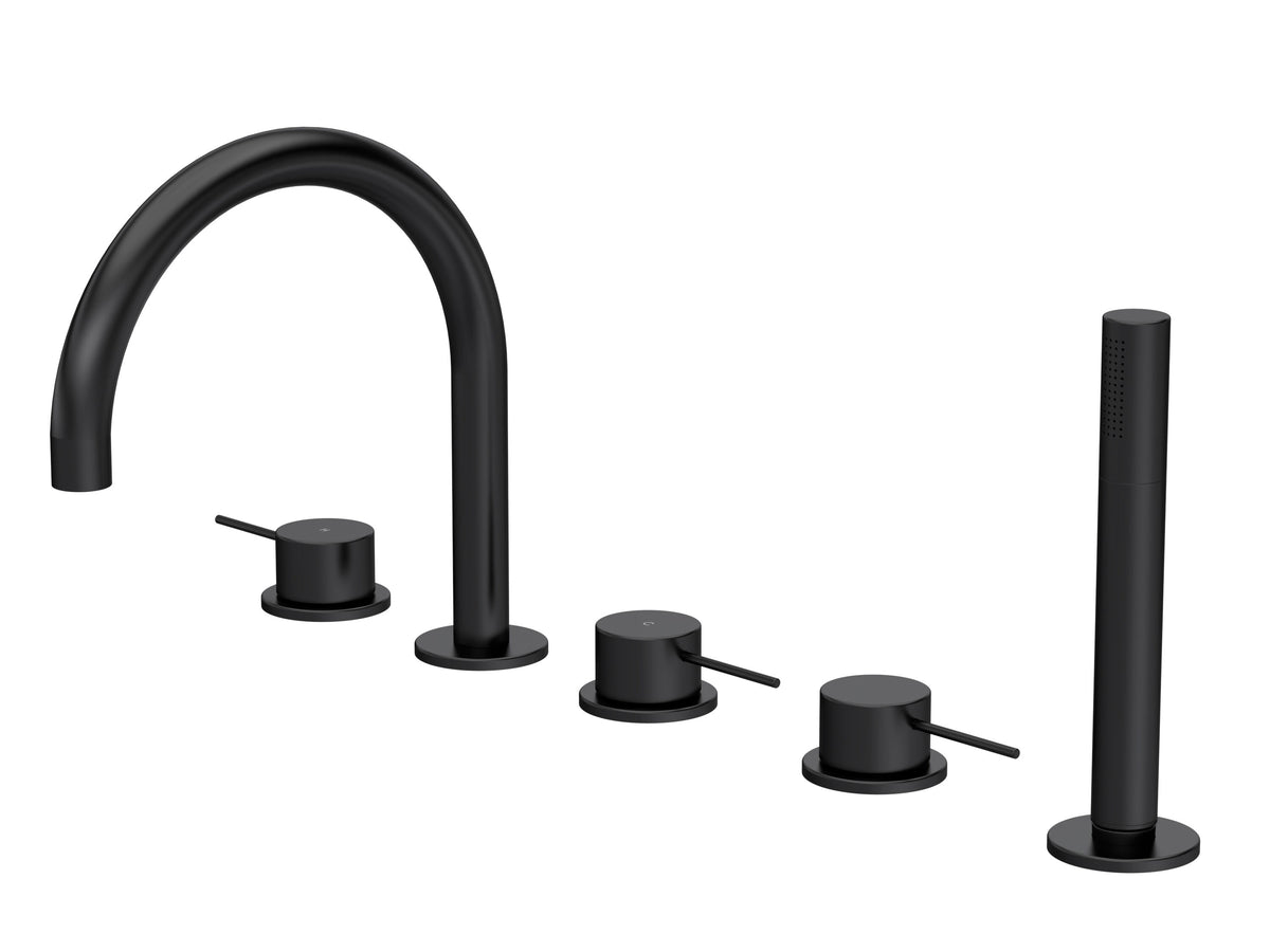 [BTV414C] Penkhull Contemporary 5 Tap Hole Deck Mounted Bath Shower Mixer Tap with Minimalist Lever Handles and Shower Kit - Choice of Spout and Colour - Cutout