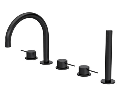 [BTV414C] Penkhull Contemporary 5 Tap Hole Deck Mounted Bath Shower Mixer Tap with Minimalist Lever Handles and Shower Kit - Choice of Spout and Colour - Cutout