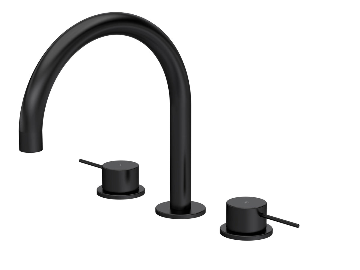 [BTV433C] Penkhull Contemporary 3 Tap Hole Deck Mounted Bath Mixer Tap with Minimalist Lever Handles - Choice of Spout and Colour - Cutout