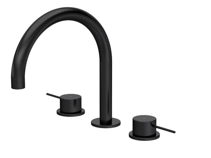 [BTV433C] Penkhull Contemporary 3 Tap Hole Deck Mounted Bath Mixer Tap with Minimalist Lever Handles - Choice of Spout and Colour - Cutout