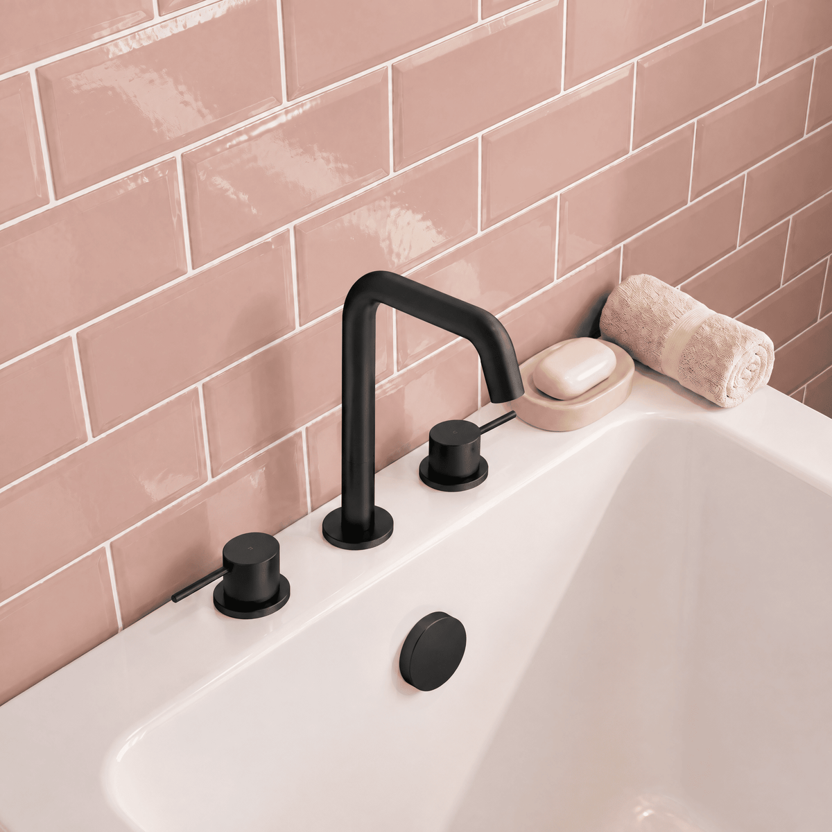 [BTV433P] Penkhull Contemporary 3 Tap Hole Deck Mounted Bath Mixer Tap with Minimalist Lever Handles - Choice of Spout and Colour - Lifestyle 2