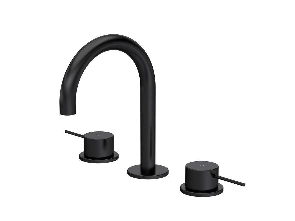 [BTV437C] Penkhull Contemporary 3 Tap Hole Basin Mixer Tap with Minimalist Lever Handles and Waste - Choice of Spout and Colour - Cutout