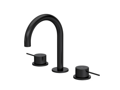 [BTV437C] Penkhull Contemporary 3 Tap Hole Basin Mixer Tap with Minimalist Lever Handles and Waste - Choice of Spout and Colour - Cutout