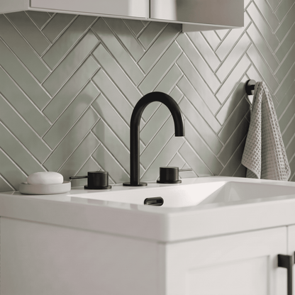 [BTV437C] Penkhull Contemporary 3 Tap Hole Basin Mixer Tap with Minimalist Lever Handles and Waste - Choice of Spout and Colour - Lifestyle 1