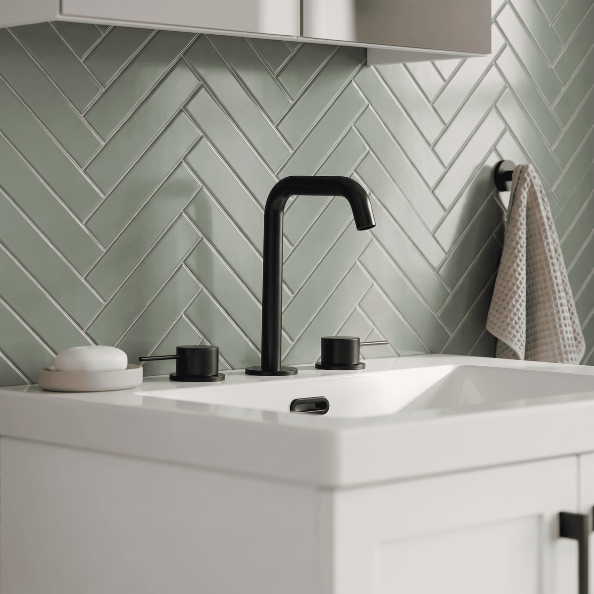 [BTV437P] Penkhull Contemporary 3 Tap Hole Basin Mixer Tap with Minimalist Lever Handles and Waste - Choice of Spout and Colour - Lifestyle 1
