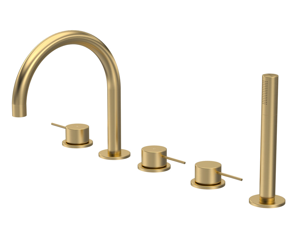 [BTV814C] Penkhull Contemporary 5 Tap Hole Deck Mounted Bath Shower Mixer Tap with Minimalist Lever Handles and Shower Kit - Choice of Spout and Colour - Cutout