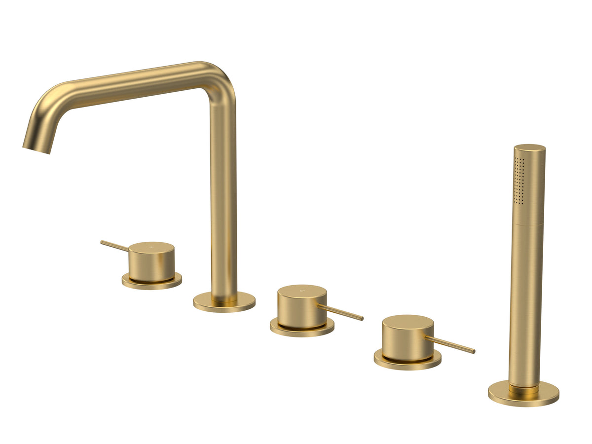 [BTV814P] Penkhull Contemporary 5 Tap Hole Deck Mounted Bath Shower Mixer Tap with Minimalist Lever Handles and Shower Kit - Choice of Spout and Colour - Cutout