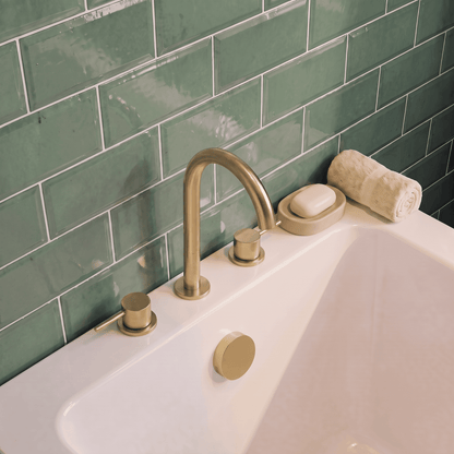 [BTV833C] Penkhull Contemporary 3 Tap Hole Deck Mounted Bath Mixer Tap with Minimalist Lever Handles - Choice of Spout and Colour - Lifestyle 2