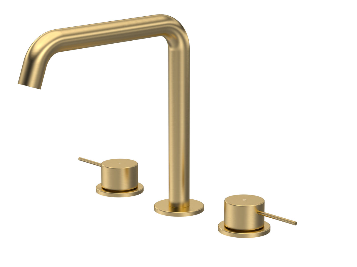[BTV833P] Penkhull Contemporary 3 Tap Hole Deck Mounted Bath Mixer Tap with Minimalist Lever Handles - Choice of Spout and Colour - Cutout