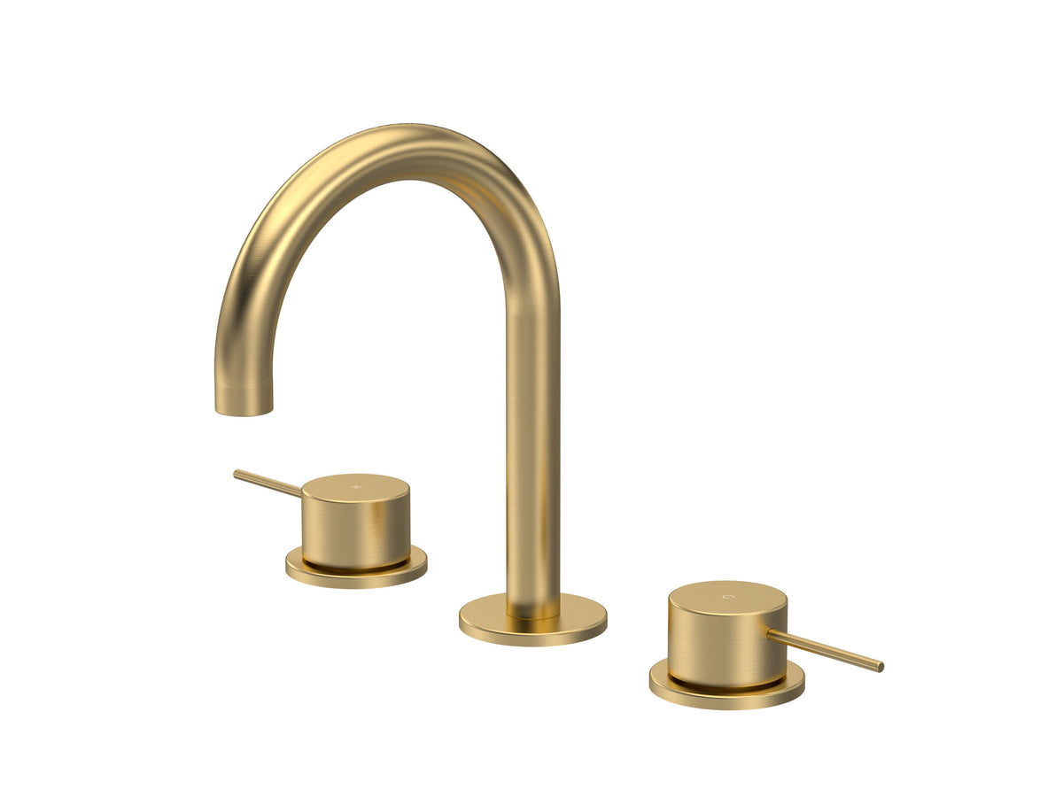 [BTV837C] Penkhull Contemporary 3 Tap Hole Basin Mixer Tap with Minimalist Lever Handles and Waste - Choice of Spout and Colour - Cutout