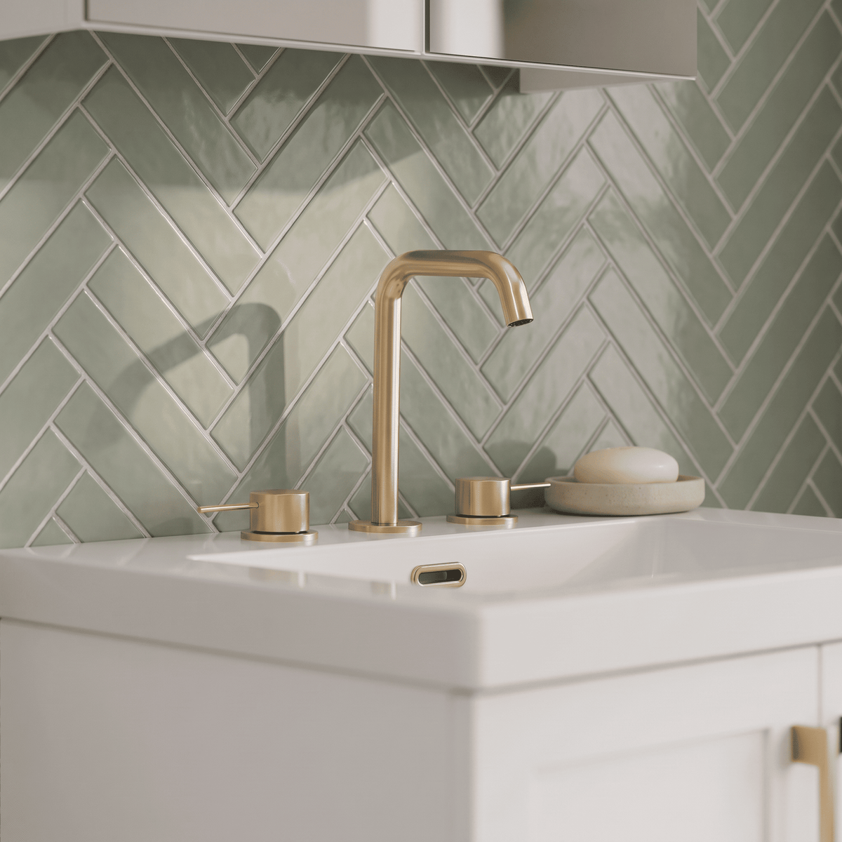 [BTV837P] Penkhull Contemporary 3 Tap Hole Basin Mixer Tap with Minimalist Lever Handles and Waste - Choice of Spout and Colour - Lifestyle 1