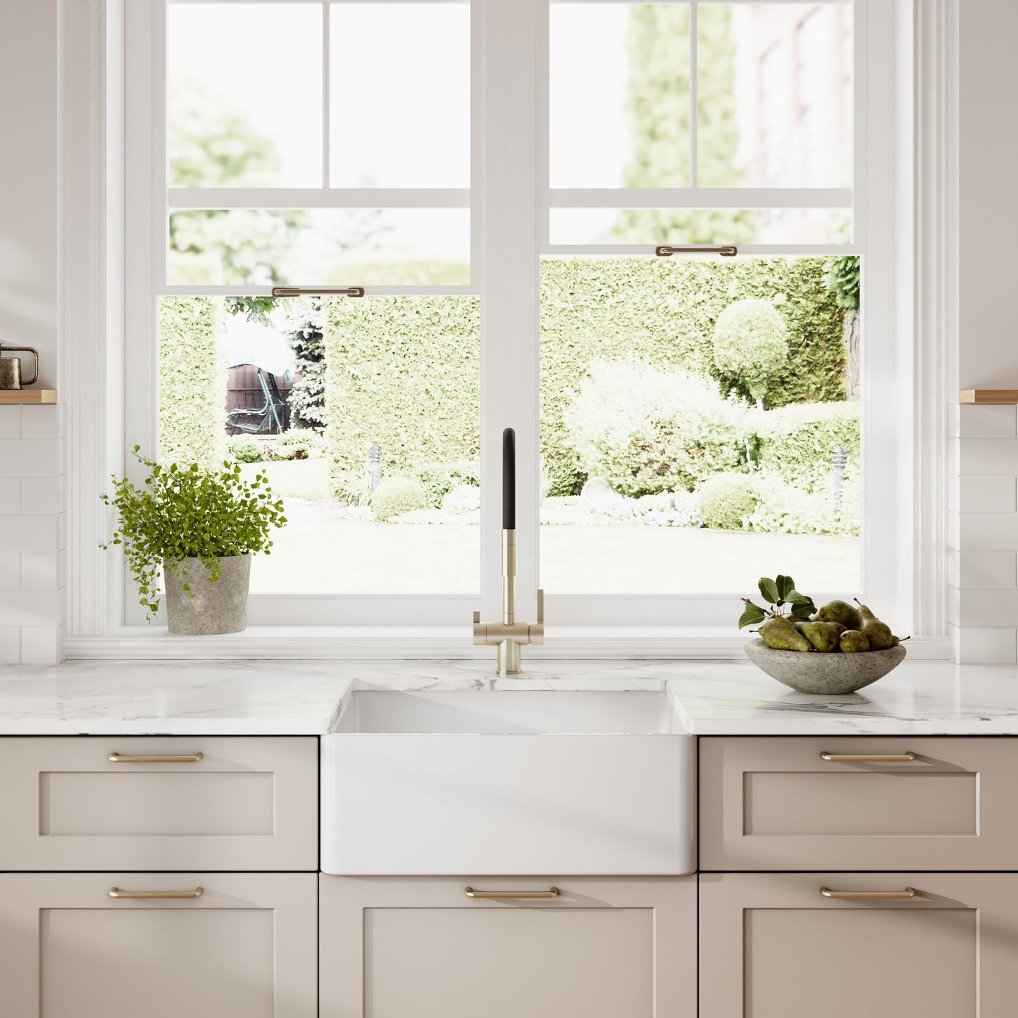 Nuie Single Bowl 595 x 450 x 220mm Fireclay White Butler Sink