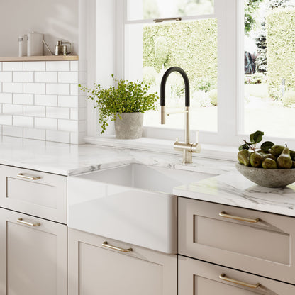 Nuie Single Bowl 595 x 450 x 220mm Fireclay White Butler Sink