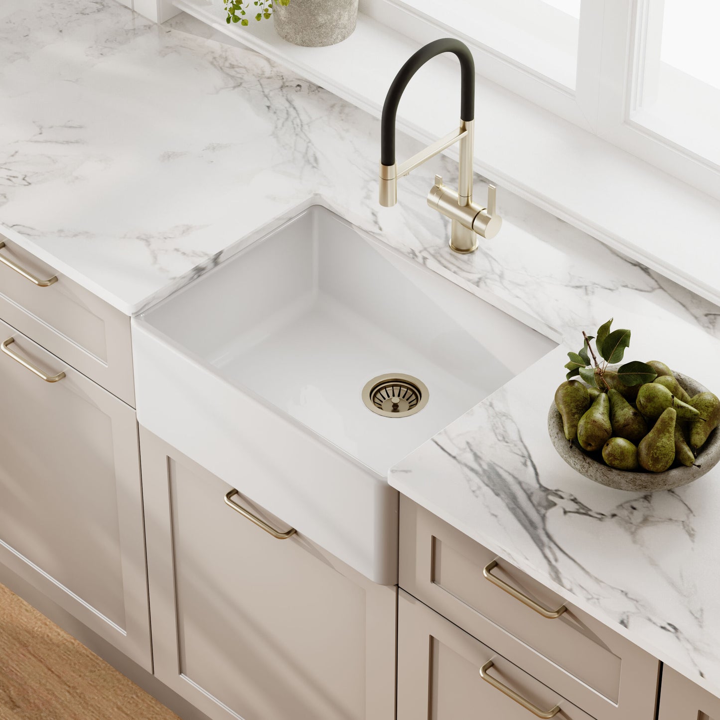 Nuie Single Bowl 595 x 450 x 220mm Fireclay White Butler Sink