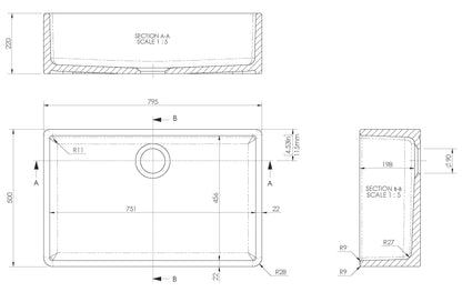 Nuie Single Bowl 795 x 500 x 220mm Fireclay White Butler Sink