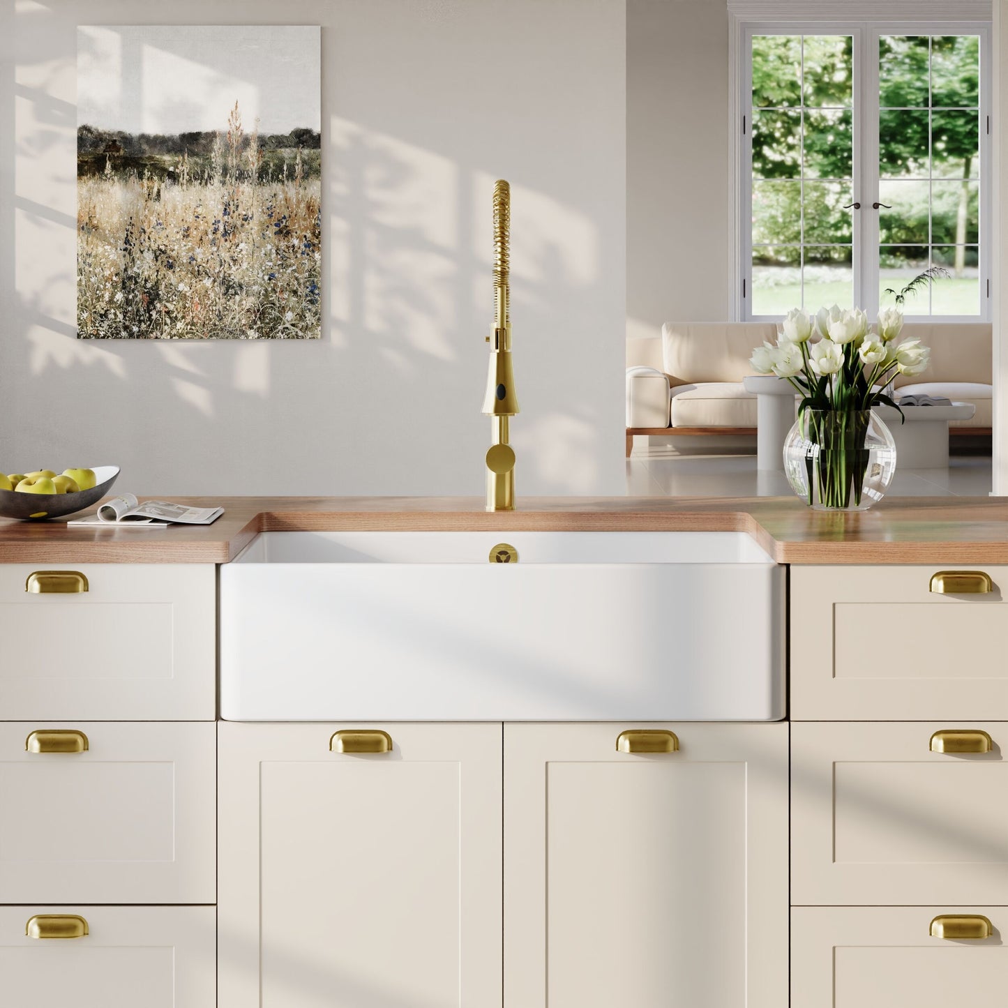 Nuie 1 Tap Hole Single Bowl 795 x 500 x 220mm Fireclay White Butler Sink