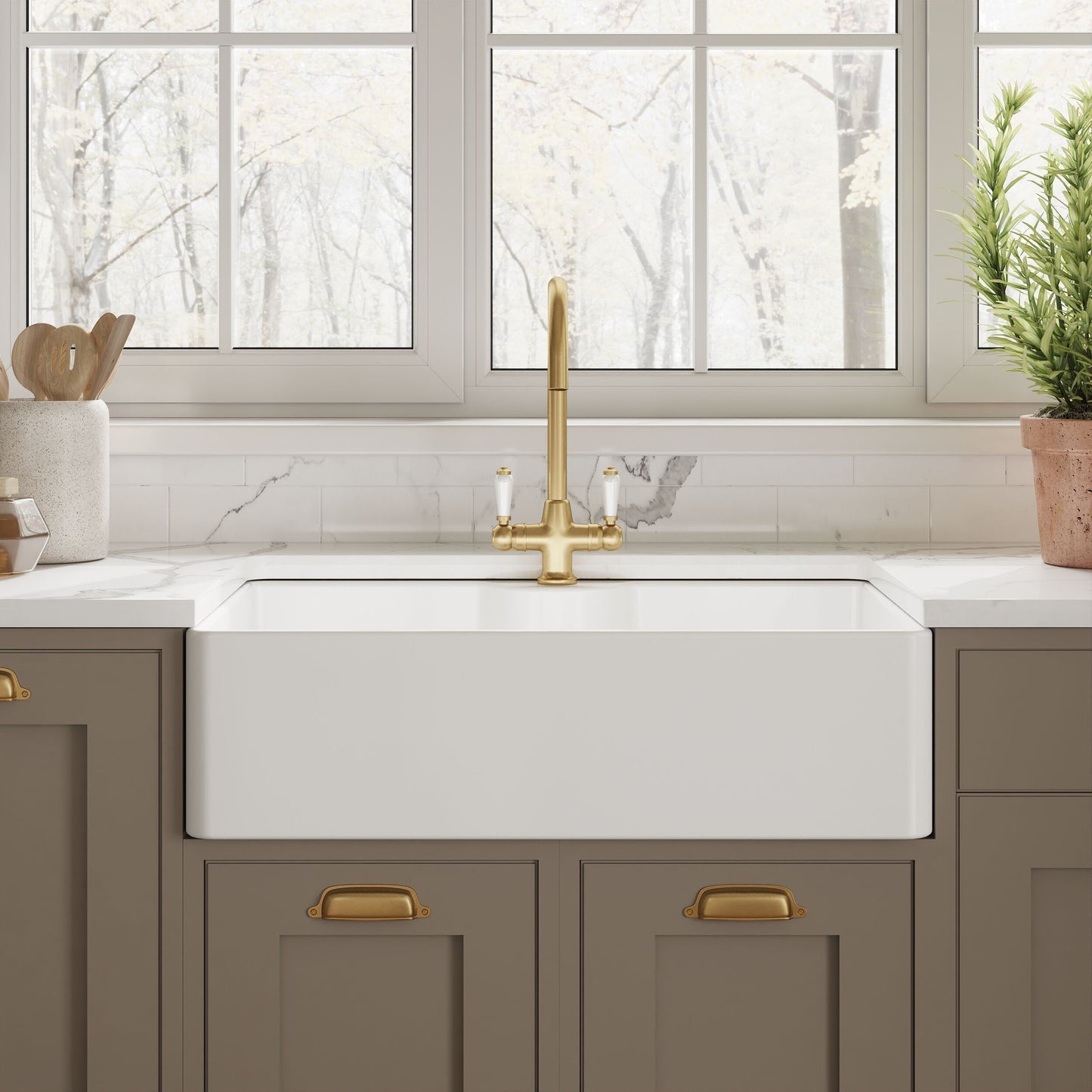 Nuie Single Bowl 795 x 500 x 220mm Fireclay White Butler Sink With Tap Ledge