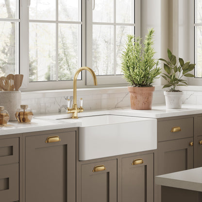 Nuie Single Bowl 795 x 500 x 220mm Fireclay White Butler Sink With Tap Ledge