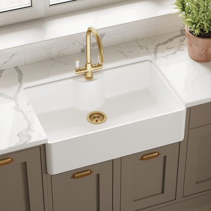 Nuie Single Bowl 795 x 500 x 220mm Fireclay White Butler Sink With Tap Ledge