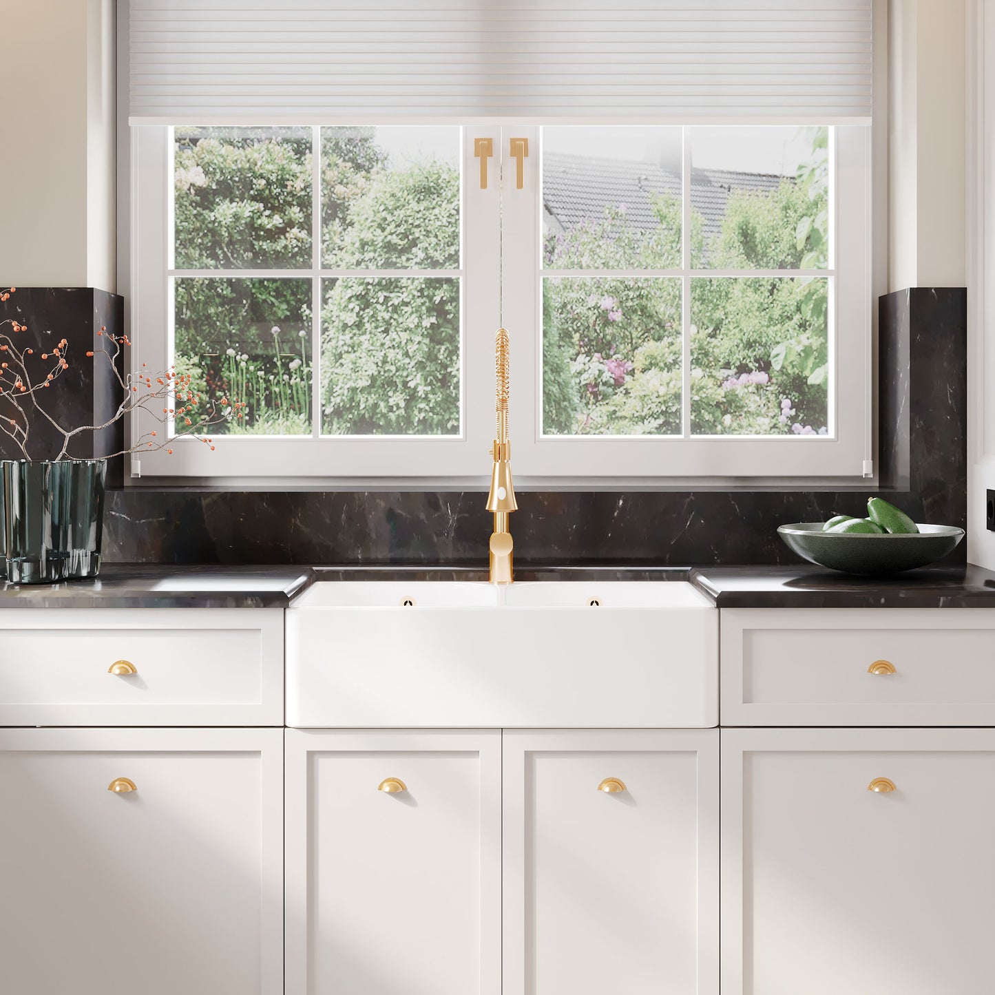 Nuie Double Bowl 795 x 500 x 220mm Fireclay White Butler Sink With Flush Weir and Overflow