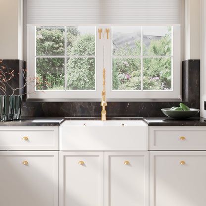 Nuie Double Bowl 795 x 500 x 220mm Fireclay White Butler Sink With Flush Weir and Overflow