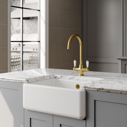 Nuie Single Bowl 595 x 450 x 220mm Fireclay White Traditional Butler Sink