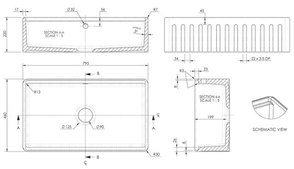 Nuie 1 Tap Hole Single Bowl 795 x 460 x 220mm Fireclay White Butler Sink