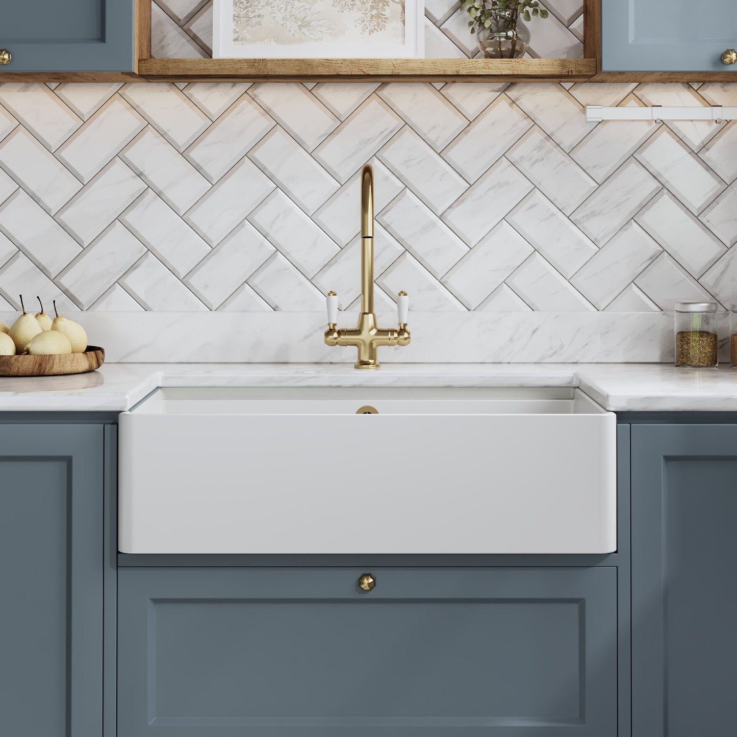 Nuie 1 Tap Hole Single Bowl 795 x 460 x 220mm Fireclay White Butler Sink