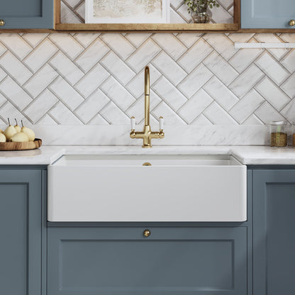 Nuie 1 Tap Hole Single Bowl 795 x 460 x 220mm Fireclay White Butler Sink