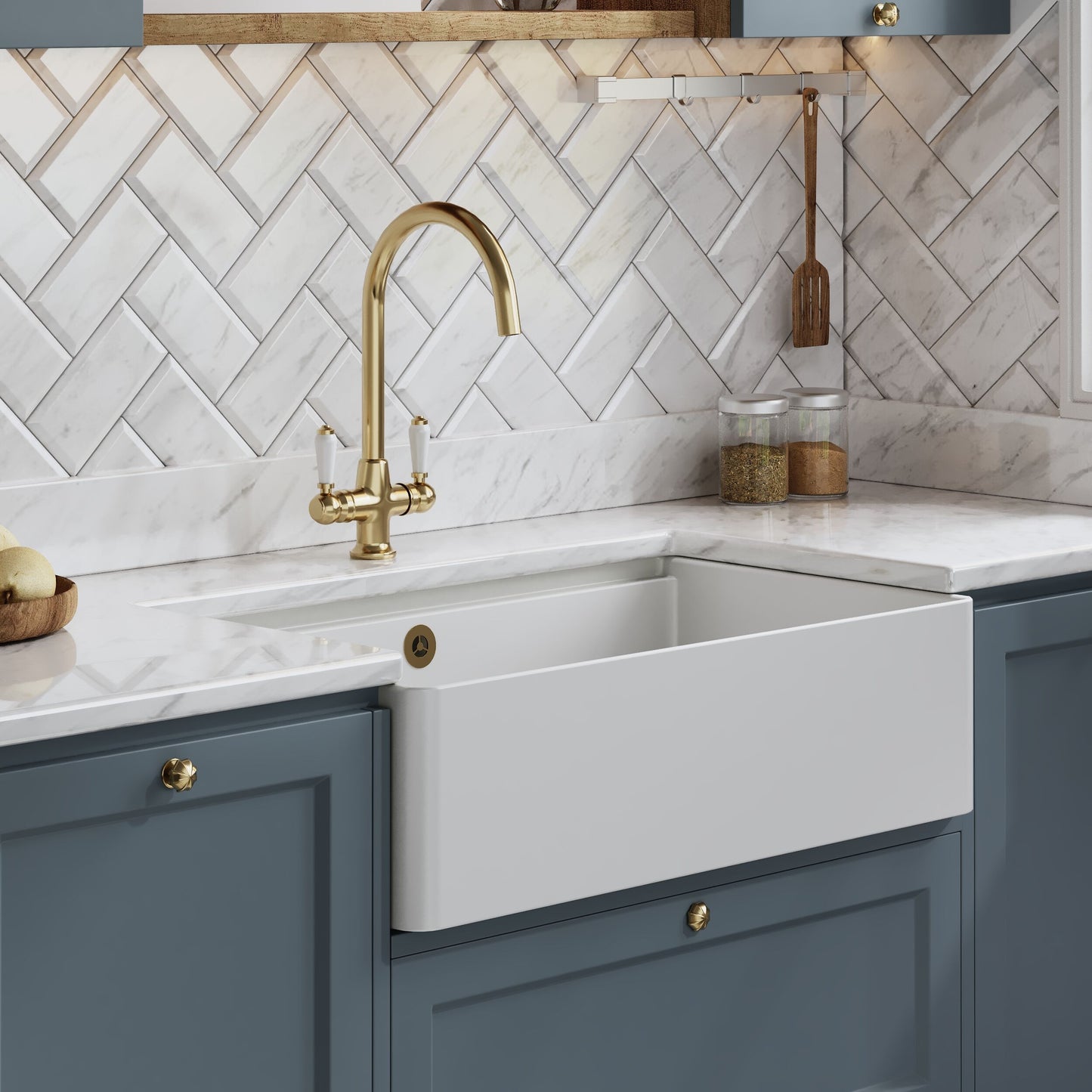 Nuie 1 Tap Hole Single Bowl 795 x 460 x 220mm Fireclay White Butler Sink