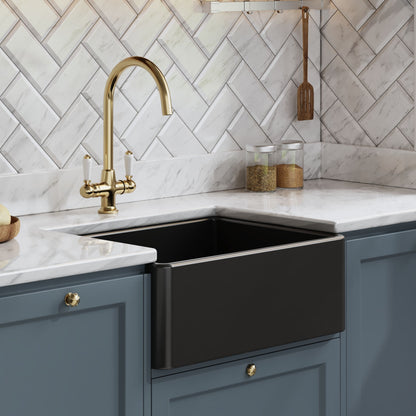 Nuie Single Bowl Fireclay Soft Black Butler Sink