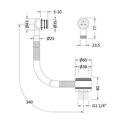 [BWE321] Basin Waste With Brass Overflow - Technical Drawing