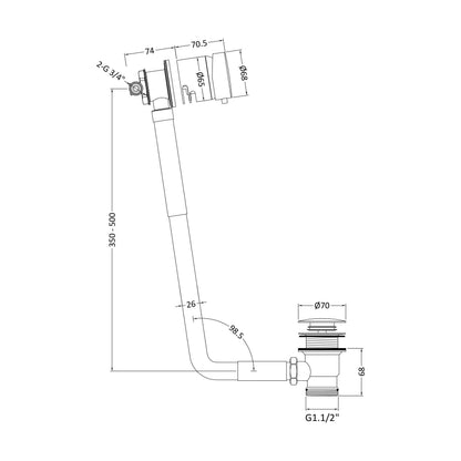 [BWE801] Single Lever Freeflow Bath Filler - Technical Drawing