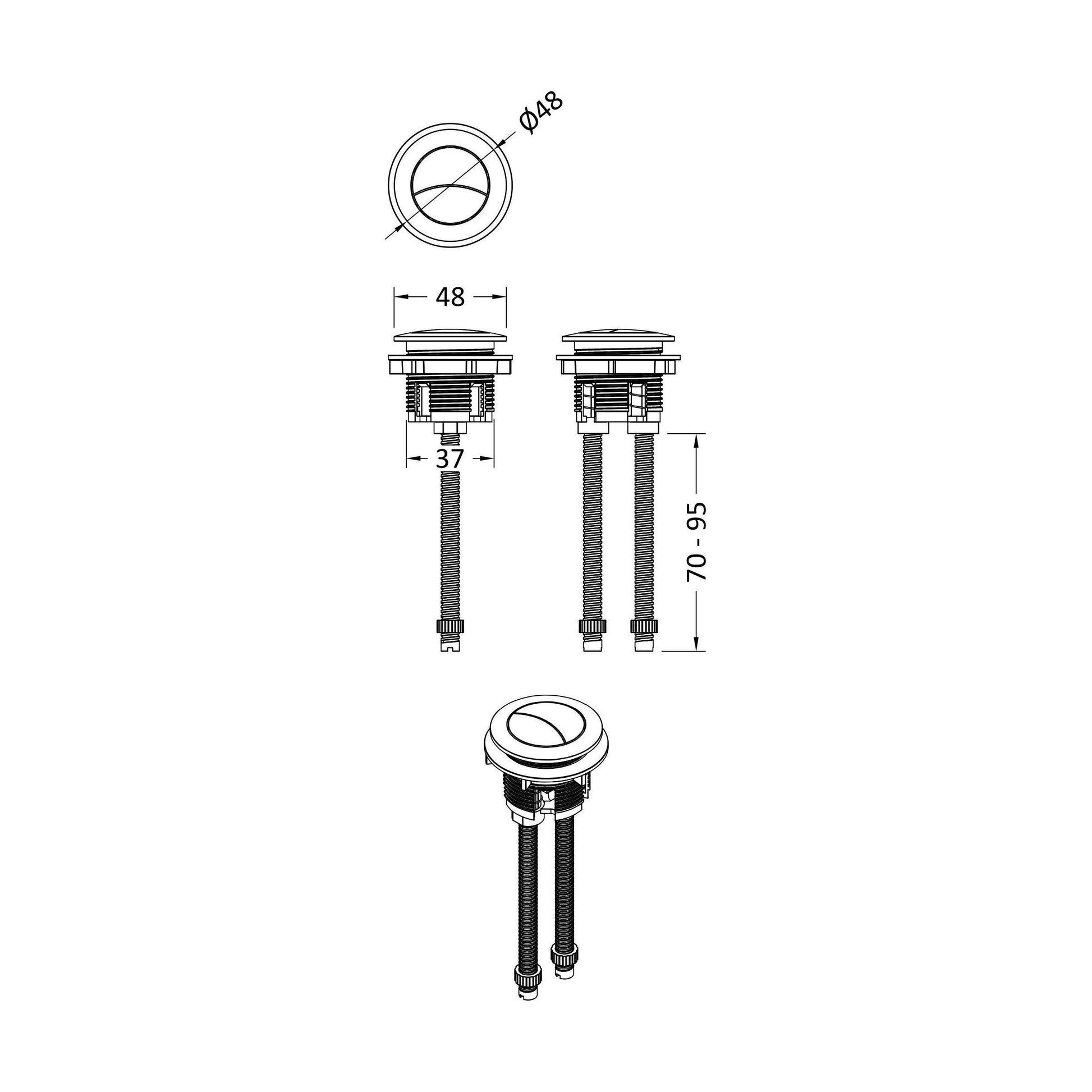 [BWPB101] Cistern Push Button White - Technical Drawing