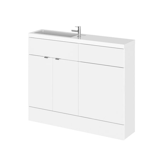 Hudson Reed Fusion 1105mm Gloss White Compact Floor Standing 2 Door Vanity Basin & Toilet Combination Unit