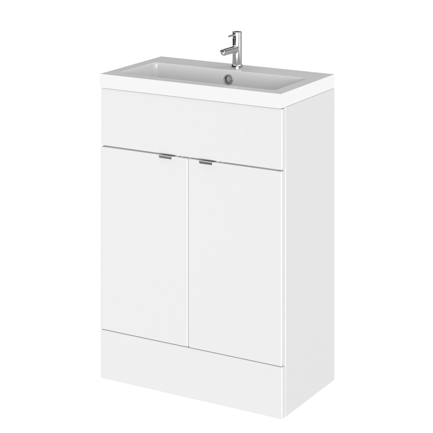 Hudson Reed Fusion 600mm Gloss White Floor Standing 2 Door Vanity Unit With Basin