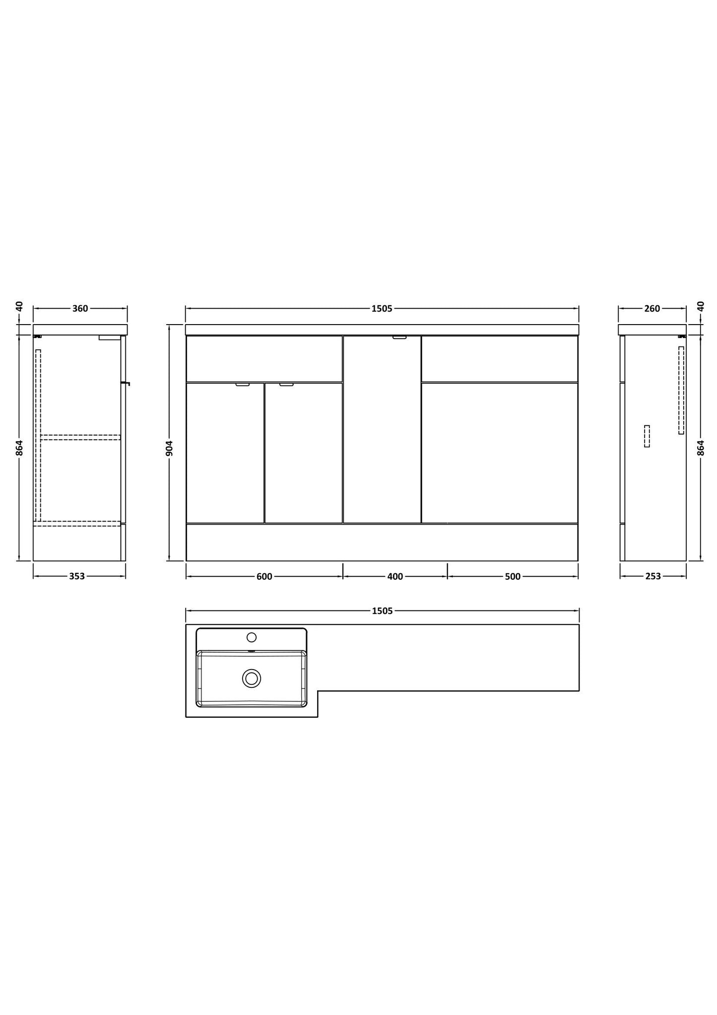 Hudson Reed Fusion 1500mm Floor Standing 2 Door Left Hand Vanity Basin & Toilet Combination With Handles