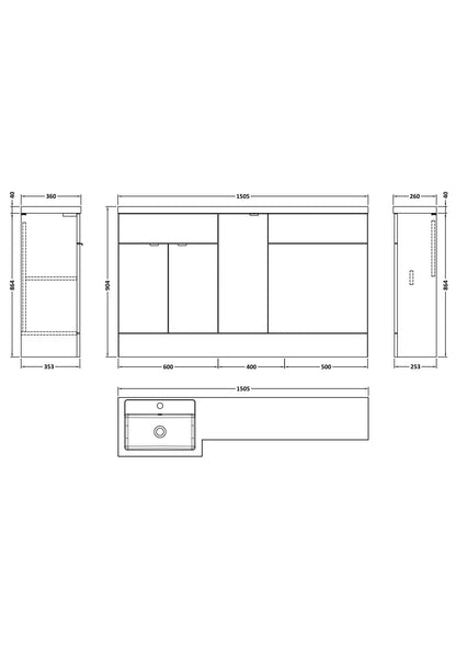 Hudson Reed Fusion 1500mm Floor Standing 2 Door Left Hand Vanity Basin & Toilet Combination With Handles