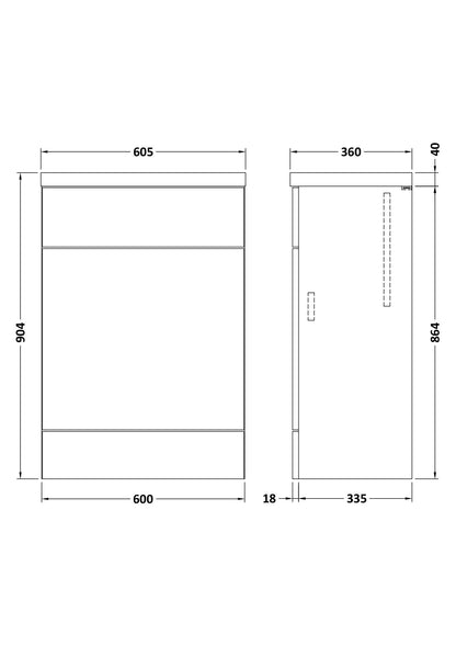 Hudson Reed Fusion 600mm Gloss White Floor Standing WC Unit with Polymarble Worktop