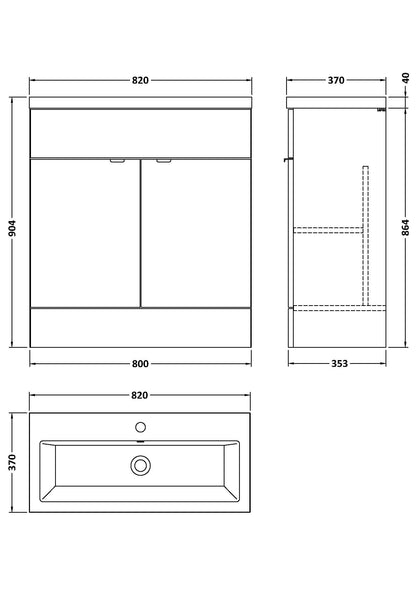 Hudson Reed Fusion 800mm Gloss White Floor Standing 2 Door Vanity Unit & Basin